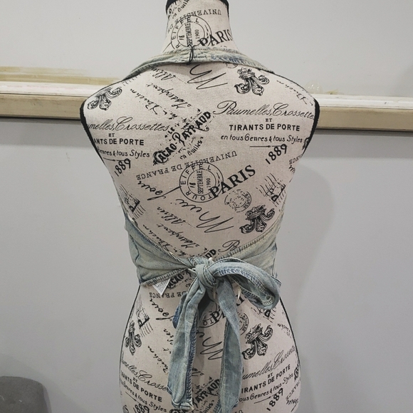 ZARA | Women's Rust Blue Cotton Denim Wrap Halter Tie Cropped Top NWOT - Picture 5 of 5